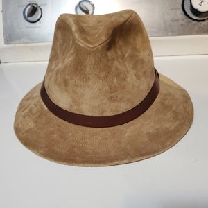 Vtg Country Gentleman Hat Brown Genuine Leather Suede XL Stain & Water Repellent